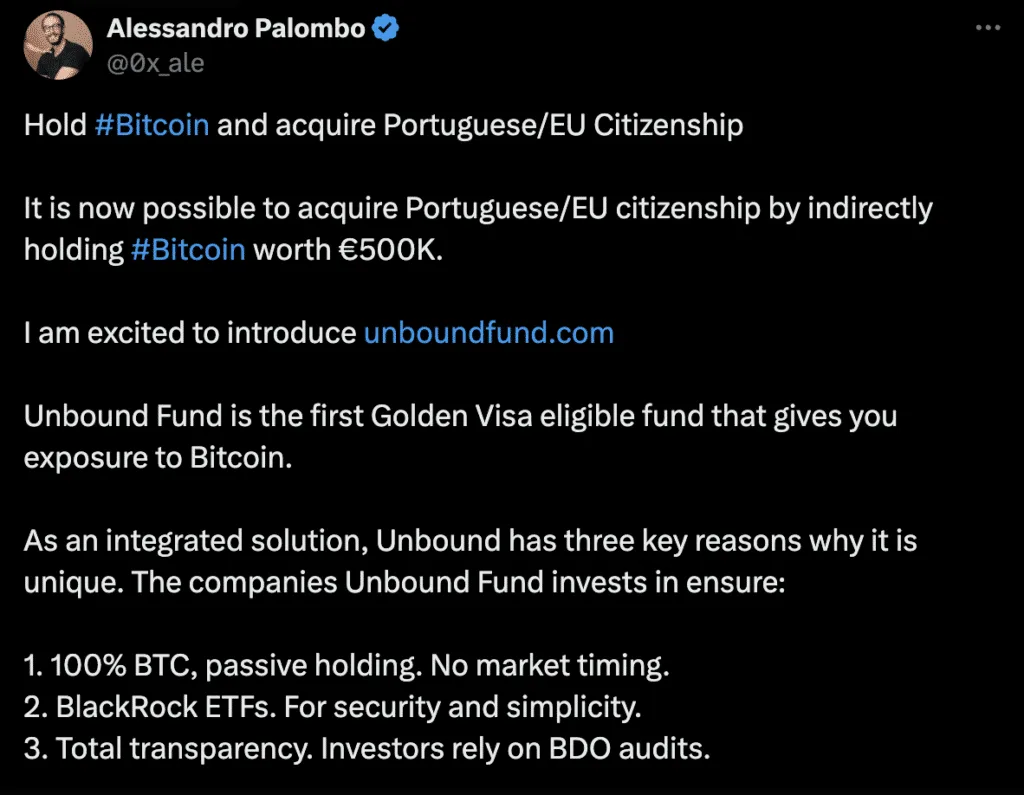 Portugal golden visa crypto